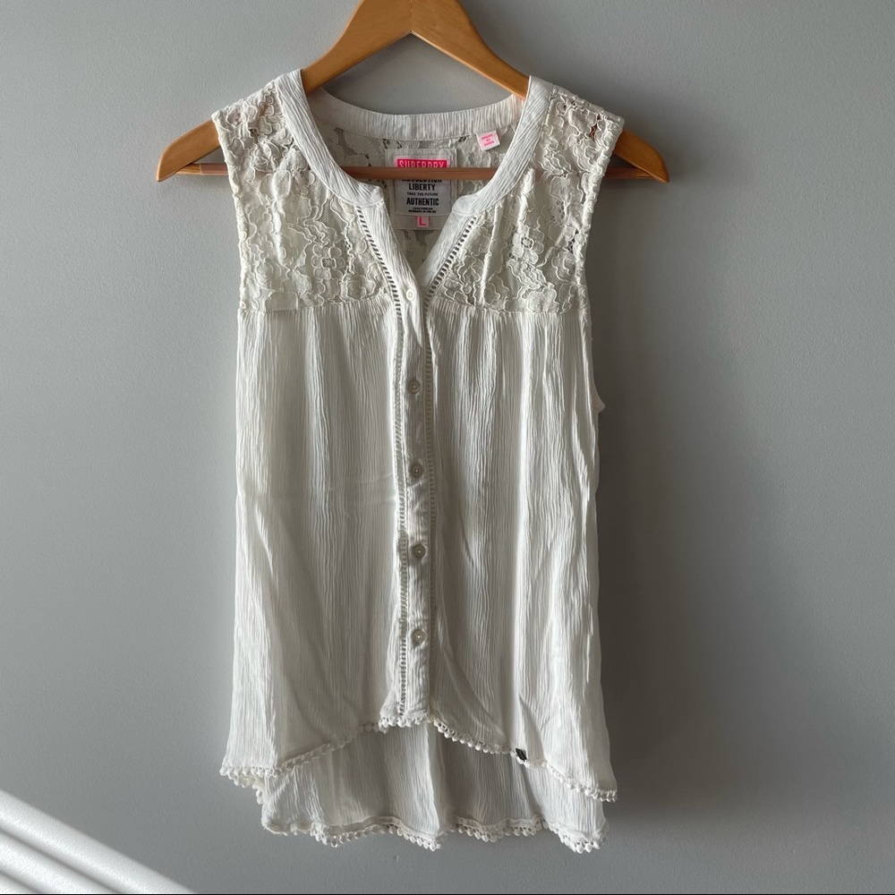 Superdry | White Lace Sleeveless Top Large